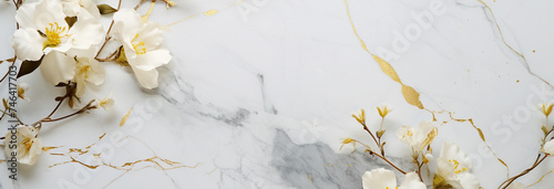 white marble with flowers and leaves