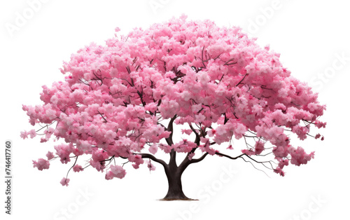 Pink Tree Covered in Abundant Leaves. A pink tree with an abundance of green leaves adorning its branches. on a White or Clear Surface PNG Transparent Background.