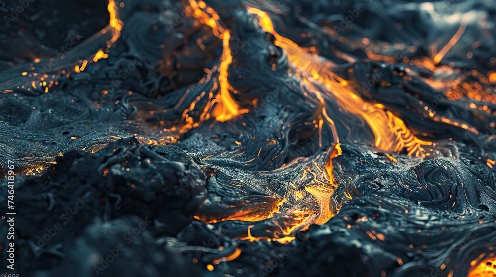 Macro View of Lava Flow Patterns in the Hawaiian Islands, Showing Intricate Textures. Concept of volcanic landscapes, lava flows, and geological features Macro View of Lava Flow Patterns in the Hawaiian Islands, Showing Intricate Textures. Concept of volcanic landscapes, lava flows, and geological features