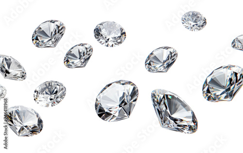 Group of Diamonds. Each diamond reflects light creating a dazzling display of brilliance and clarity. The diamonds are various shapes and sizes. on a White or Clear Surface PNG Transparent Background.