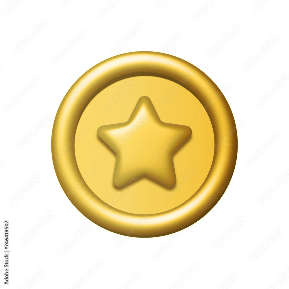 3d golden star coin isolated on white background. Design element illustration PNG. 3d golden star coin isolated on white background. Design element illustration PNG.