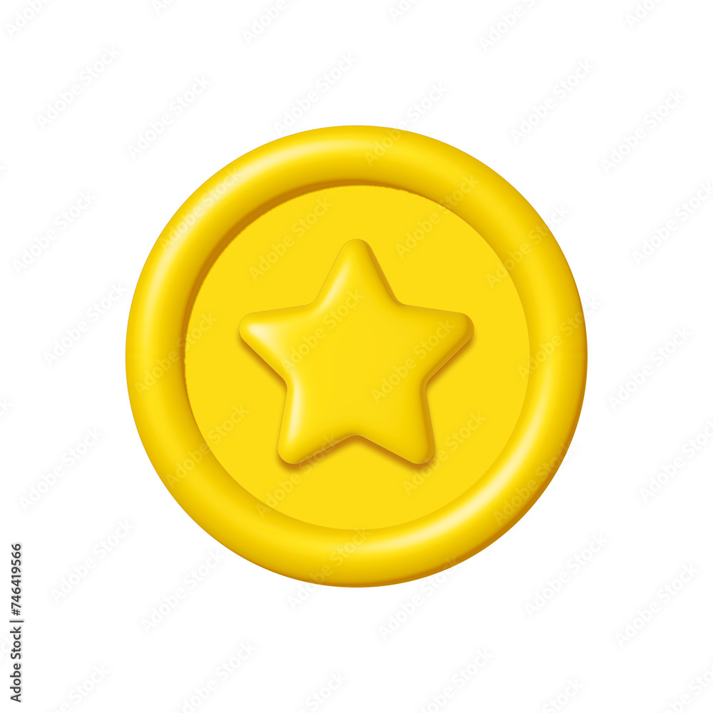 3d golden star coin isolated on white background. Design element illustration PNG. 3d golden star coin isolated on white background. Design element illustration PNG.
