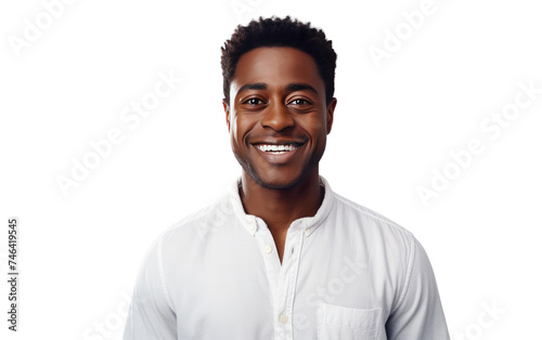 Smiling Man in White Shirt. A man wearing a white shirt is smiling directly at the camera. He appears to be relaxed and happy. on a White or Clear Surface PNG Transparent Background.