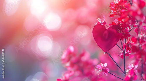 Valentine day love beautiful heart hanging on branch of tree