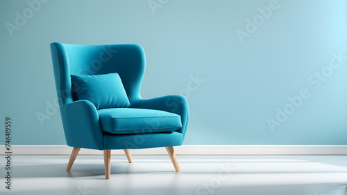 Isolated 3D Accent Chair. Stylish Blue Armchair. Front View for Modern Interior Design and Home Decor