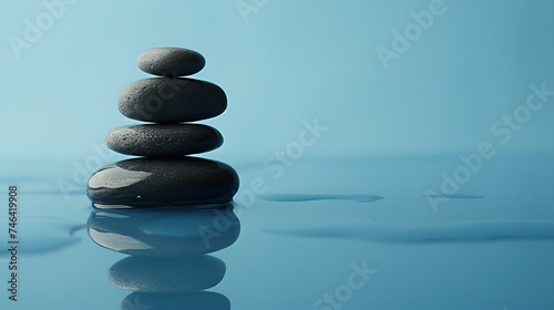 Zen Stone Stack on a Serene Blue Gradient Background  generative ai
