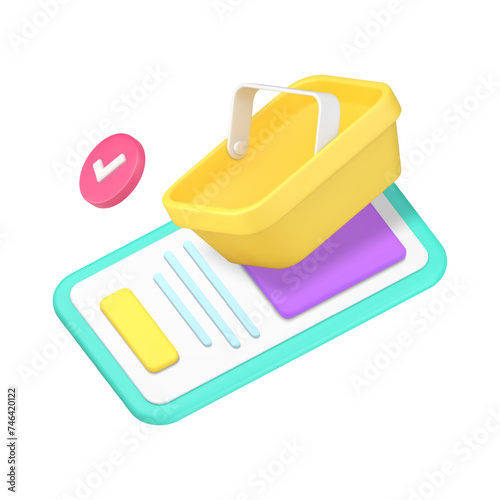 Online shopping marketplace supermarket smartphone application 3d icon realistic vector