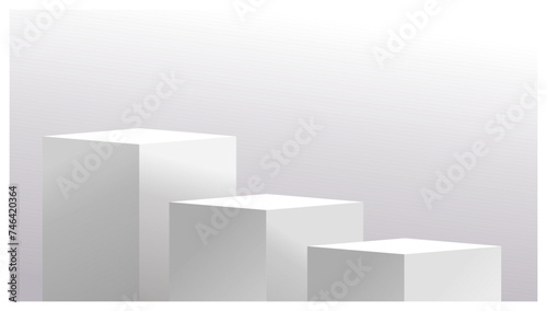three block cube podium stage 3d Abstract minimal scene mockup products display, Stage showcase. Vector geometric forms.