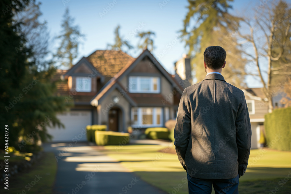 The Home Decision Back View of Man in Front of a Promising House The Home Decision Back View of Man in Front of a Promising House