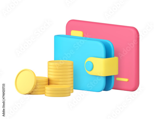 Wallet with credit debit card and golden coin cash money financial budget 3d icon realistic vector