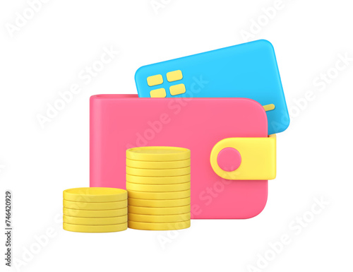 Financial independence savings salary richness wallet card coin cash money 3d icon realistic vector