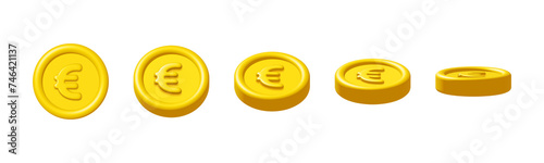 3d gold british pound coins rotate isolated on white background. Design element illustration PNG. photo