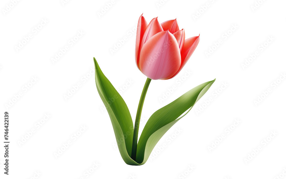 Pink Tulip With Green Leaves. The delicate petals of the flower contrast beautifully with the bold green foliage. on a White or Clear Surface PNG Transparent Background. Pink Tulip With Green Leaves. The delicate petals of the flower contrast beautifully with the bold green foliage. on a White or Clear Surface PNG Transparent Background.