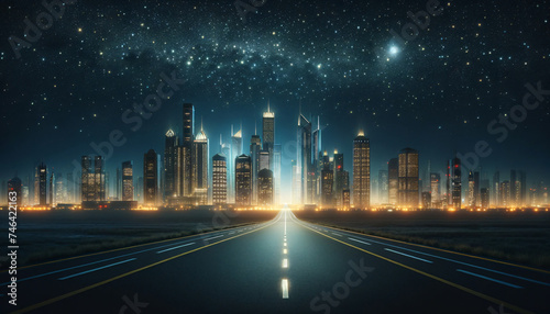 night view of a modern city skyline with bright lights