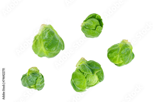 Fresh organic brussels sprouts isolated on white background.Top view
