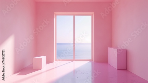 Pink modern interior. Living room. Generative AI