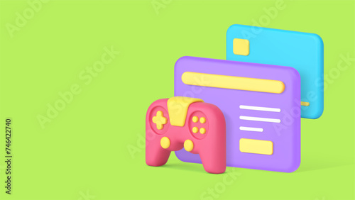 Esport virtual video gaming account buying authorization banner copy space 3d icon realistic vector