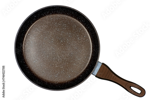 A new ceramic frying pan isolated on a white background.Top view