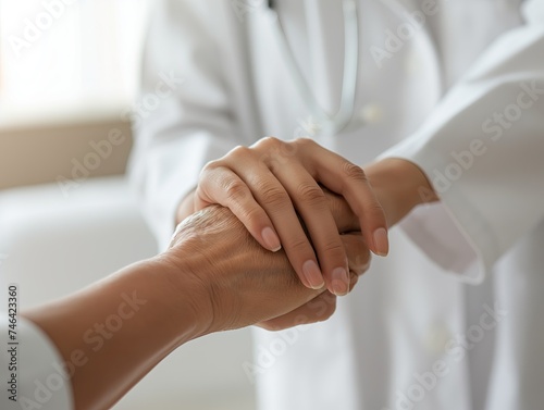 Female doctor holding patient's hand in her hands