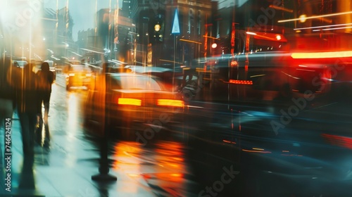 Cars and people in movement with motion blur. busy Modern life concept. © Sasint