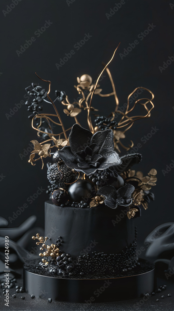 black luxury cake on black background
