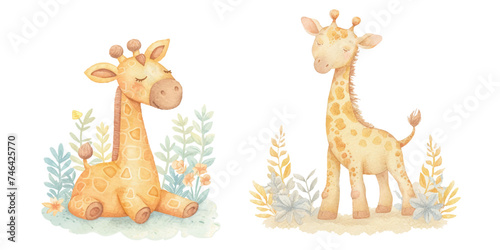 cute giraffe soft watercolour vector illustration