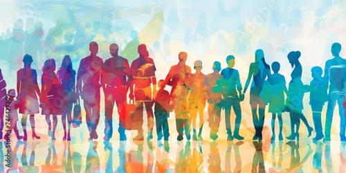 Colorful upper body silhouettes of people from many generations as a population concept photo