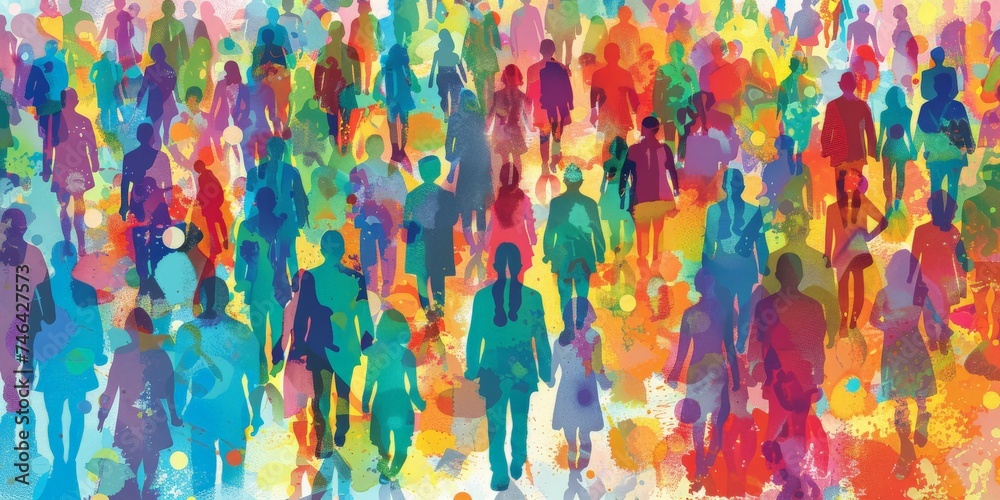 Colorful upper body silhouettes of people from many generations as a population concept Colorful upper body silhouettes of people from many generations as a population concept