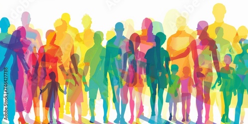 Colorful upper body silhouettes of people from many generations as a population concept