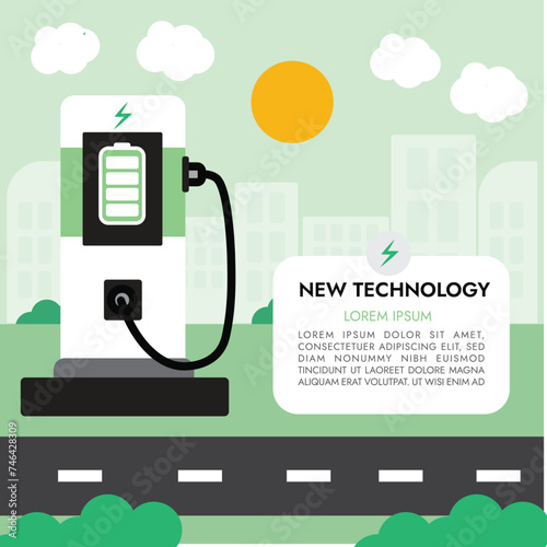 Electric car charging at the station, Electric car concept illustration