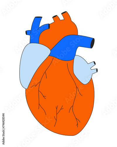 Human heart transplantation 2D linear cartoon object. Artificial organ isolated line vector element white background. Anatomy body part. Cardiology love. Internal organ color flat spot illustration