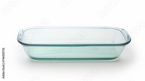 glass baking dish on white background.