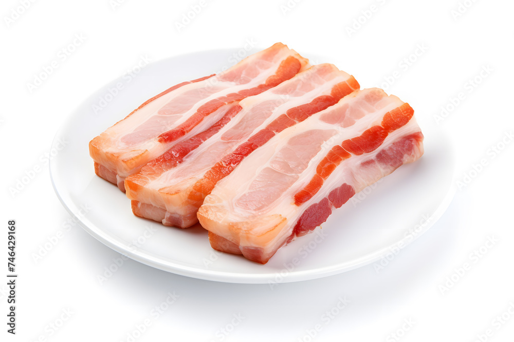 Pork belly on white plate isolated on white background Pork belly on white plate isolated on white background
