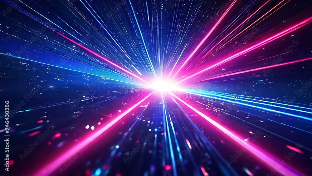 Laser abstract background blue pink lines moving out. the rays , the rays from the middle Laser abstract background blue pink lines moving out. the rays , the rays from the middle