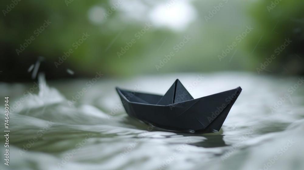 black paper boat on the water.