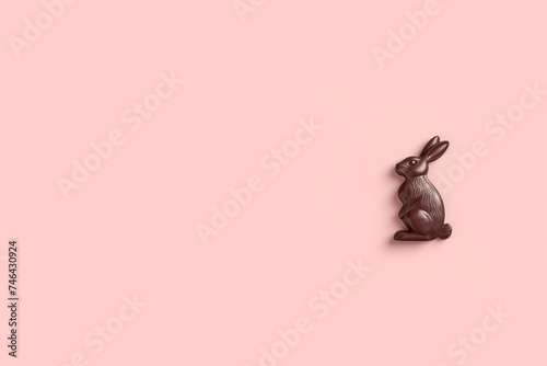 morceau de chocolat au lait de Pâques, en forme de joli lapin de Pâques. sur fond rose clair avec espace négatif pour texte copyspace 