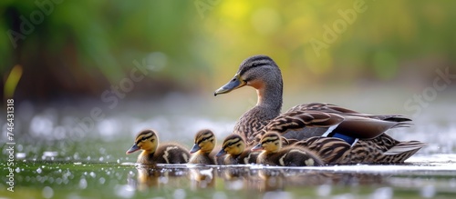 Anas platyrhynchos mother duck with ducklings on water