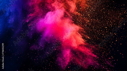 Colorful Holi powder on dark backdrop