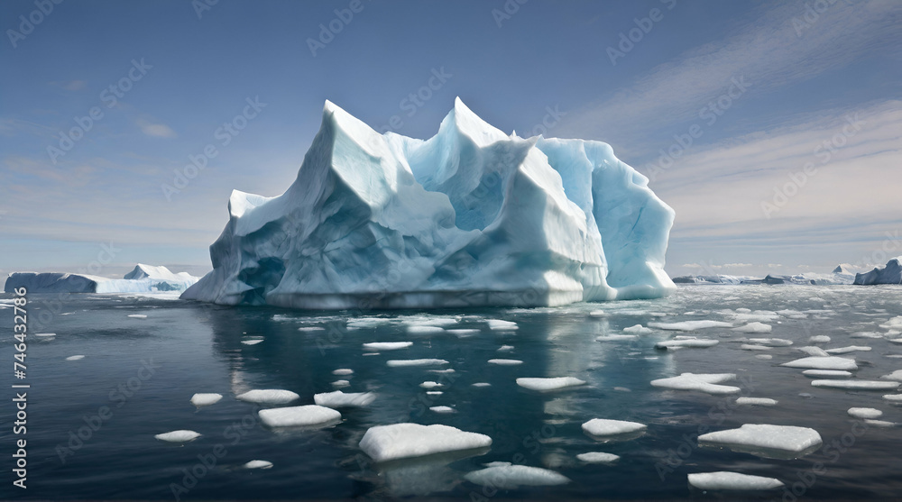 iceberg surrounded by floating ice chunks. generative.ai - obrazy, fototapety, plakaty 