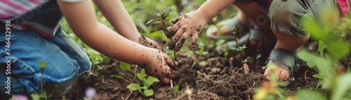 Family gardening inclusive outdoor activity hands in soil together