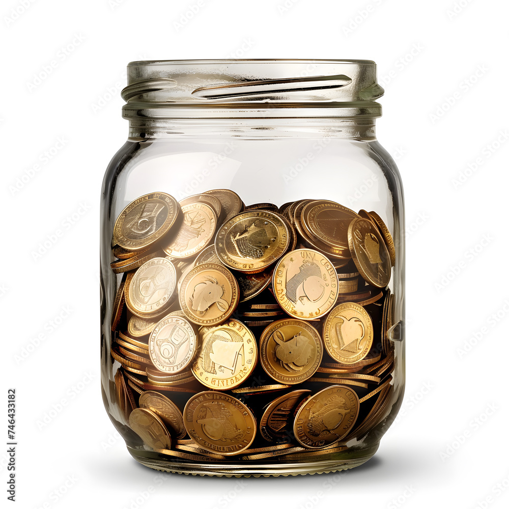 Jar with coins, isolated on white background Jar with coins, isolated on white background