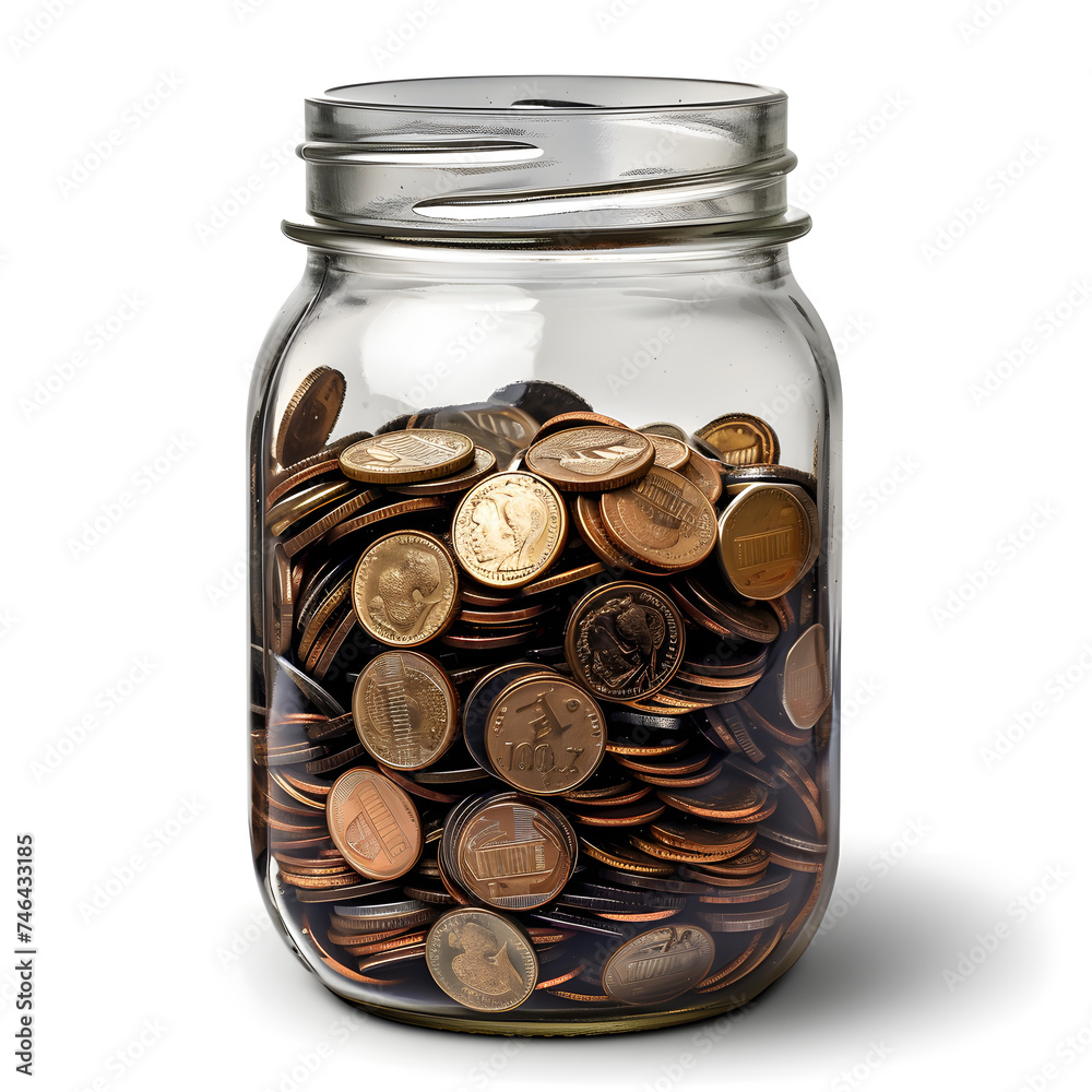 Jar with coins, isolated on white background Jar with coins, isolated on white background
