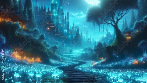 Enchanted Moonlit Woodland  Bioluminescent Fantasy Realm under the Full Moon s Radiant Glow
