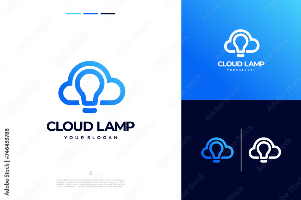 Cloud and lamp idea technology line art logo design inspiration Cloud and lamp idea technology line art logo design inspiration