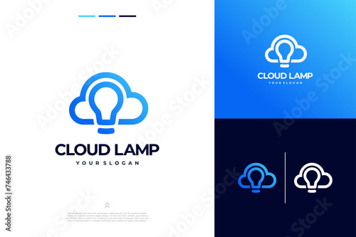 Cloud and lamp idea technology line art logo design inspiration