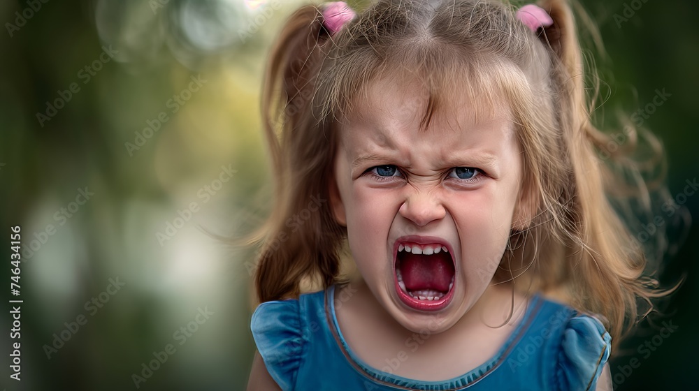 little young girl is angry, cries and screams