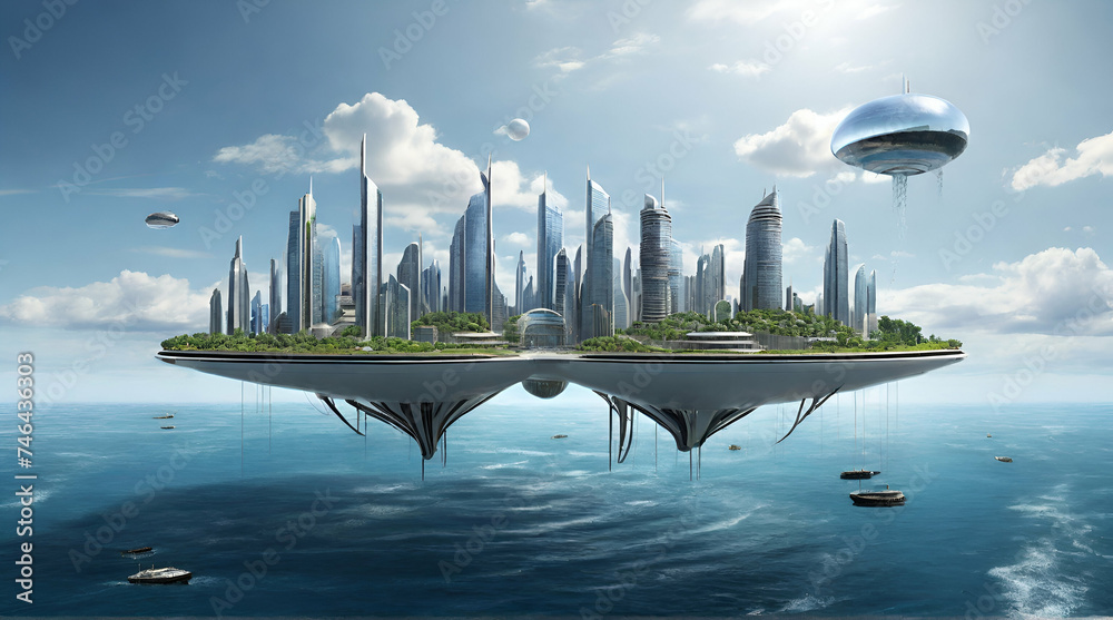 A floating city adapting to rising sea levels, sustainable and self ...