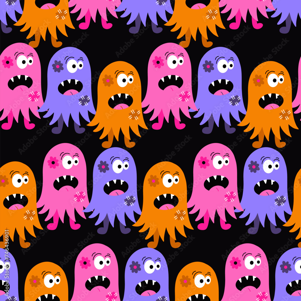 Little Ghost Monsters Vector Seamless Pattern Little Ghost Monsters Vector Seamless Pattern