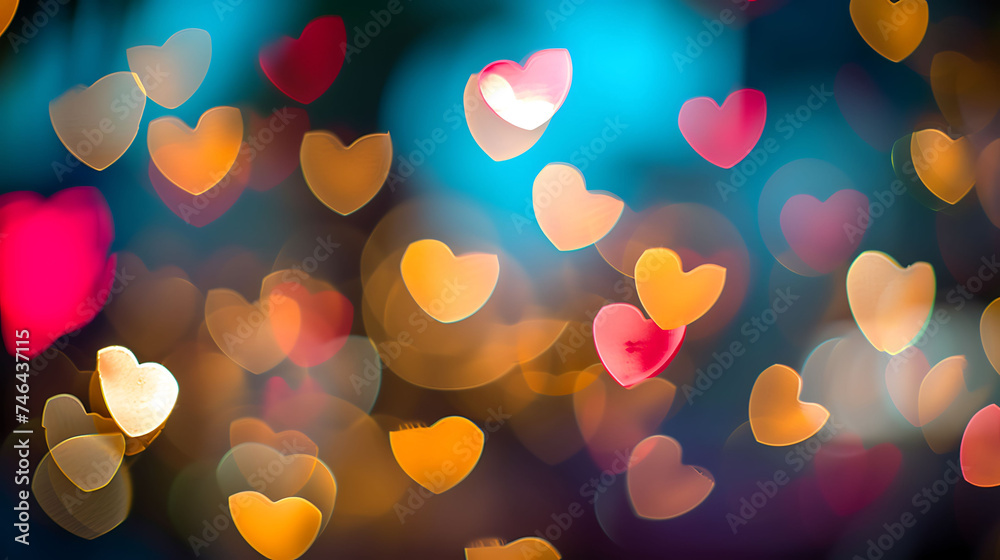 Happy valentines day shiny colorful hearts bokeh background