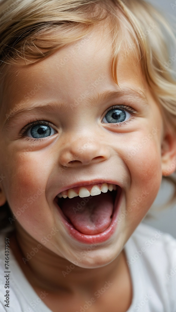 Happy smiling white child on light background Happy smiling white child on light background